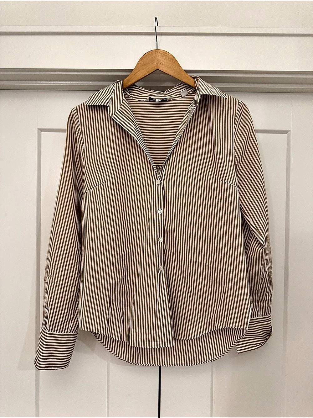 Veronica Beard Lloyd Striped Button-Down Shirt Brown & White Size 6